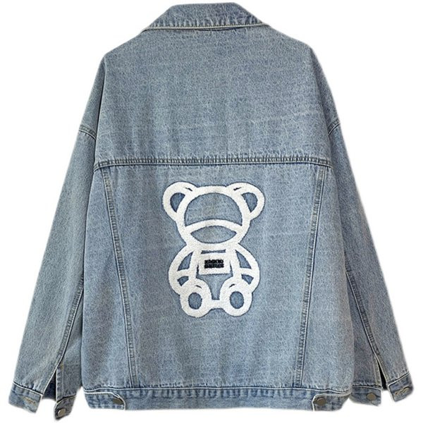 Női őszi farmerdzseki medvével