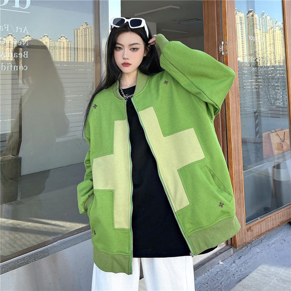 Bő szabású női baseball kabát - cipzárral