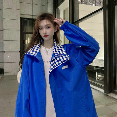 Alkalmi női kockás galléros kabát