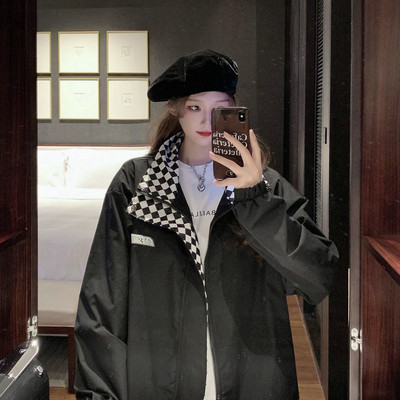 Alkalmi női kockás galléros kabát