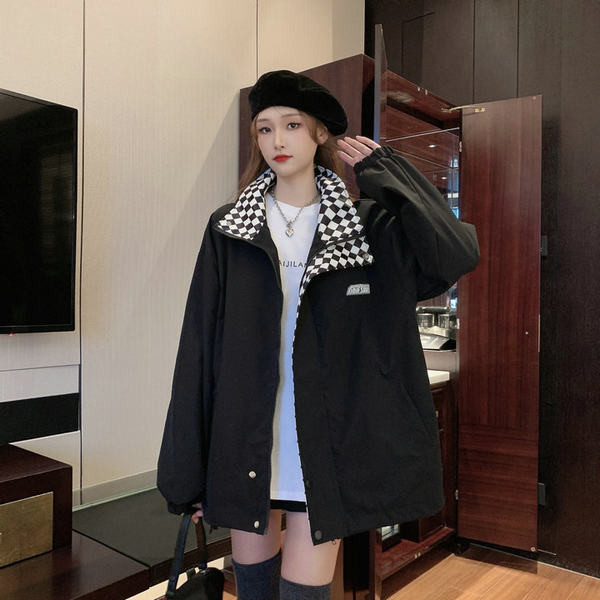 Alkalmi női kockás galléros kabát