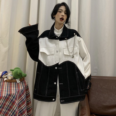 Γυναικείο casual τζιν μπουφάν σε μαύρο και άσπρο