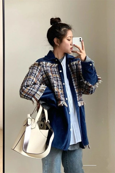 Női őszi farmerdzseki gombokkal