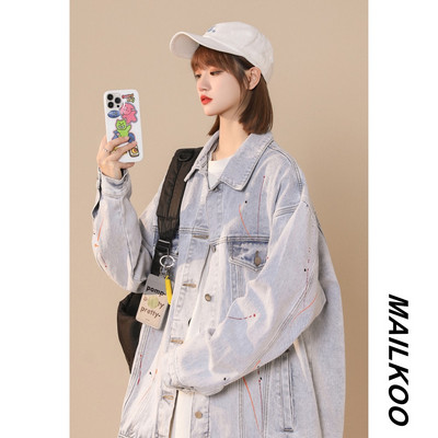 Női farmerdzseki gallérral és zsebbel, különböző színekben