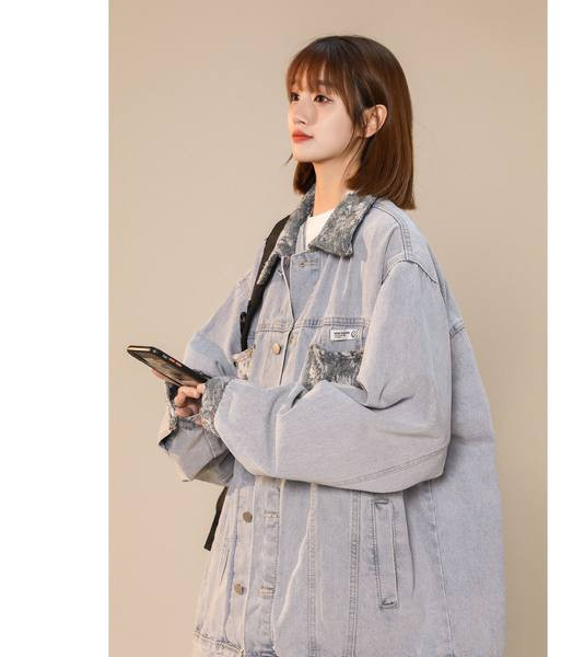 Női farmerdzseki széles virágmintás