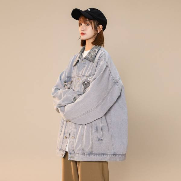 Női farmerdzseki széles virágmintás