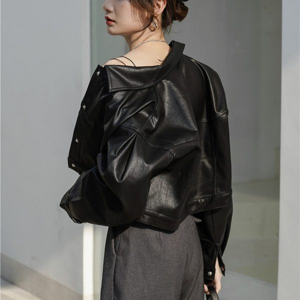 Női őszi kabát - bőr rövid