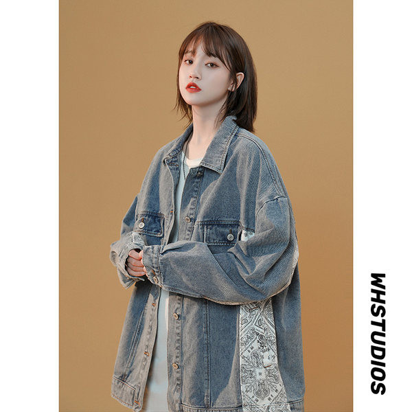 Női őszi kabát bő mintával - farmer