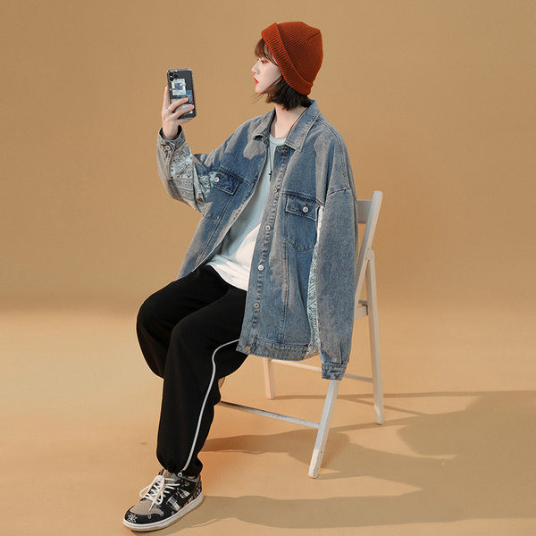 Női őszi kabát bő mintával - farmer