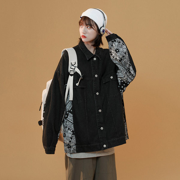 Női őszi kabát bő mintával - farmer