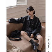 Дамско есенно яке - черно кожено 