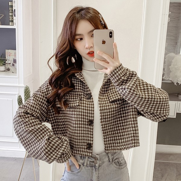 Alkalmi női kockás galléros kabát