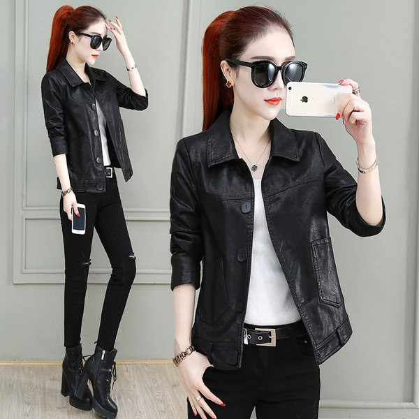 Női bőrkabát gombokkal - rövid