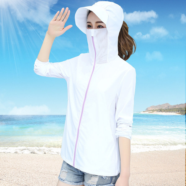 Női napvédő kabát magas kabáttal és nyitott kapucnival