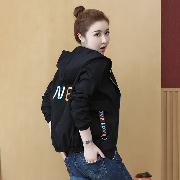 Női őszi kapucnis kabát - vékony, hosszú ujjú