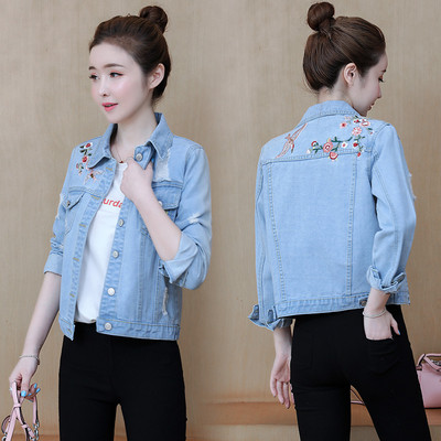 Női őszi kabát hímzéssel - farmer