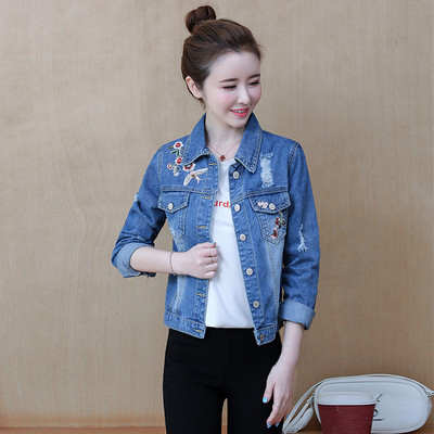 Női őszi kabát hímzéssel - farmer