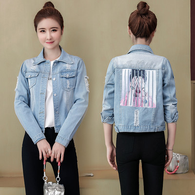 Női őszi kabát hímzéssel - farmer