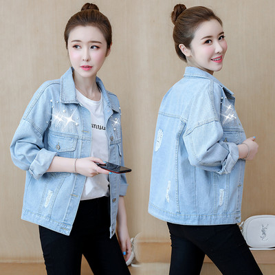 Női őszi kabát hímzéssel - farmer