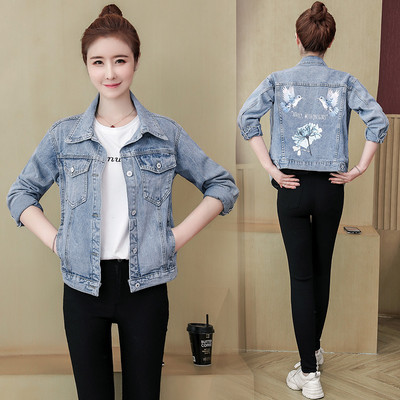 Női őszi kabát hímzéssel - farmer