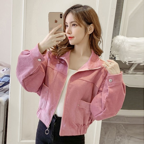 Γυναικείο φθινοπωρινό μπουφάν με φερμουάρ και τσέπη