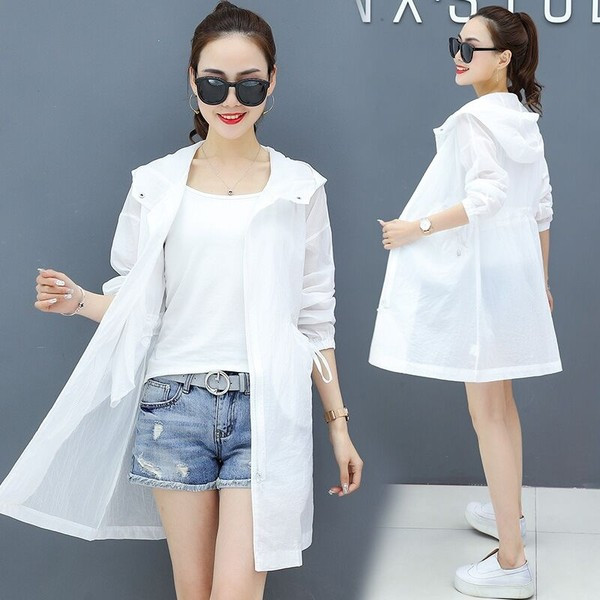 Дамско дълго слънцезащитно яке с качулка в два цвята