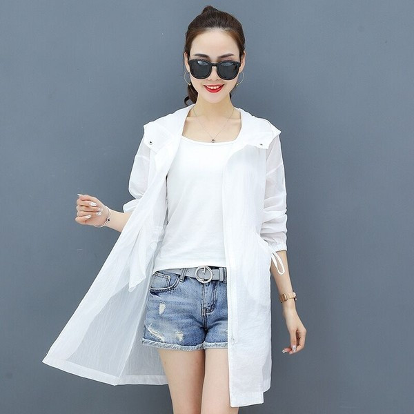 Дамско дълго слънцезащитно яке с качулка в два цвята