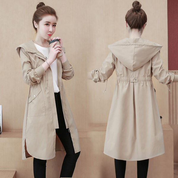 Naiste sügisene keskpikk kapuutsiga jope