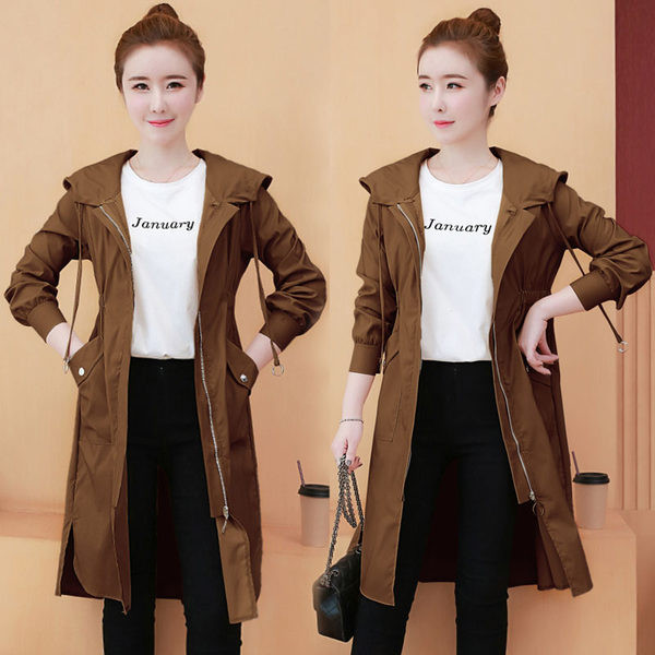 Naiste sügisene keskpikk kapuutsiga jope