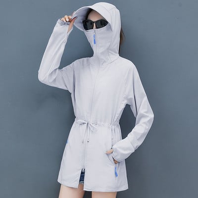 Női napkabát nyakkendővel és zsebbel