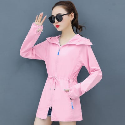 Női napkabát nyakkendővel és zsebbel