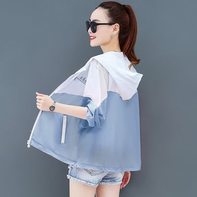 Női napkabát nyakkendővel és zsebbel