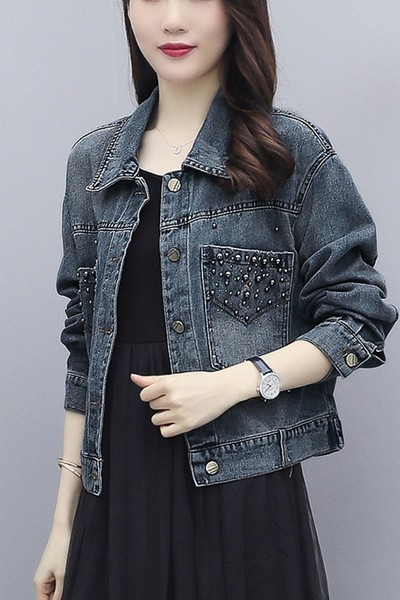 Дънково есенно яке с копчета - къс модел