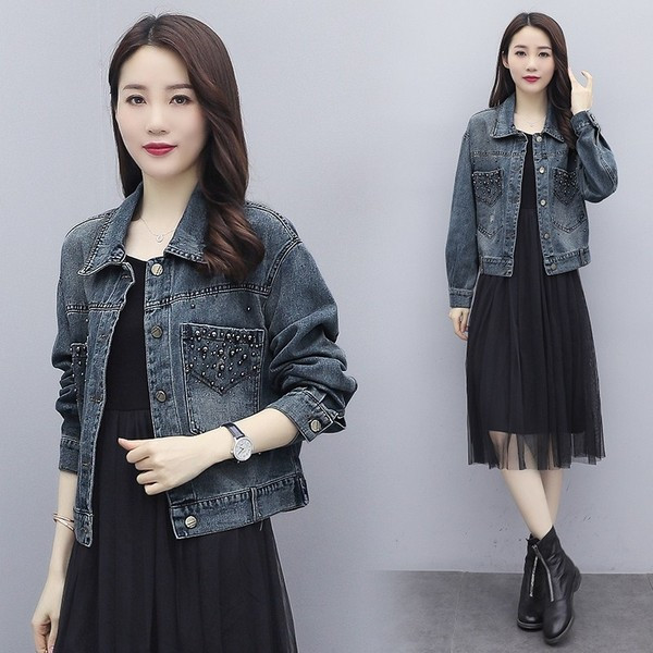 Дънково есенно яке с копчета - къс модел