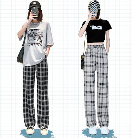 Naiste kõrge vöökoha ja taskuga püksid – tšekk