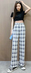 Női fekete-fehér kockás húzózsinóros nadrág