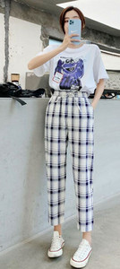 Női fekete-fehér kockás húzózsinóros nadrág