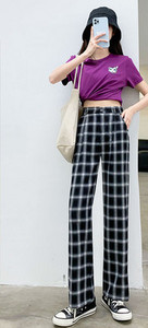 Női fekete-fehér kockás húzózsinóros nadrág
