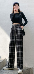 Női fekete-fehér kockás húzózsinóros nadrág