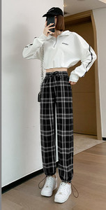 Női fekete-fehér kockás húzózsinóros nadrág