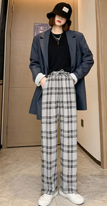 Női fekete-fehér kockás húzózsinóros nadrág