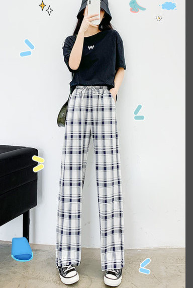 Női fekete-fehér kockás húzózsinóros nadrág