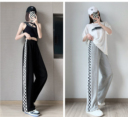 Női magas derekú nadrág - kockás