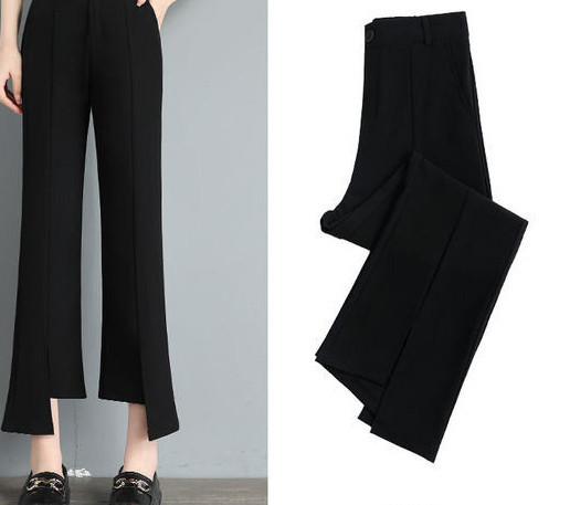Черен дамски панталон с цепка