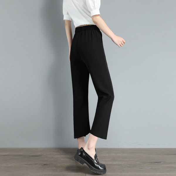 Черен дамски панталон с цепка