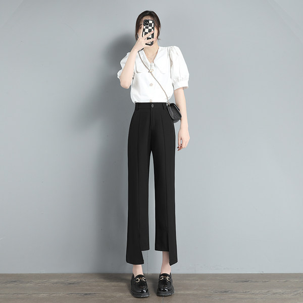 Черен дамски панталон с цепка