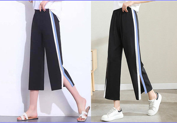 Naiste kõrge vöökohaga püksid – lahtised 7/8 mustriga