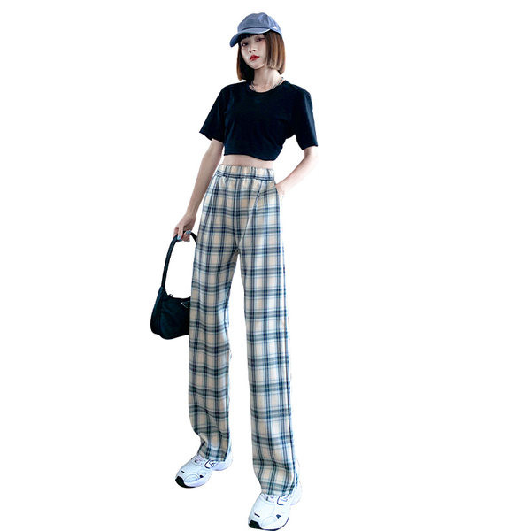 Ženske hlače visokog struka - karirane