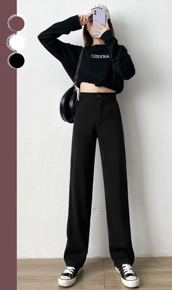 Női nadrág magas derékkal - letisztult modell fekete színben