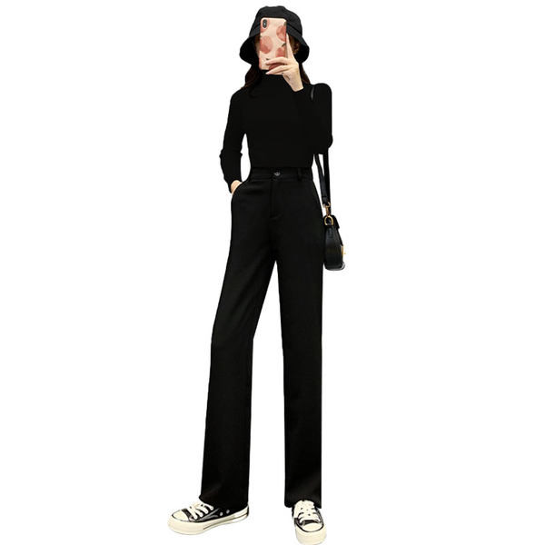 Női nadrág magas derékkal - letisztult modell fekete színben